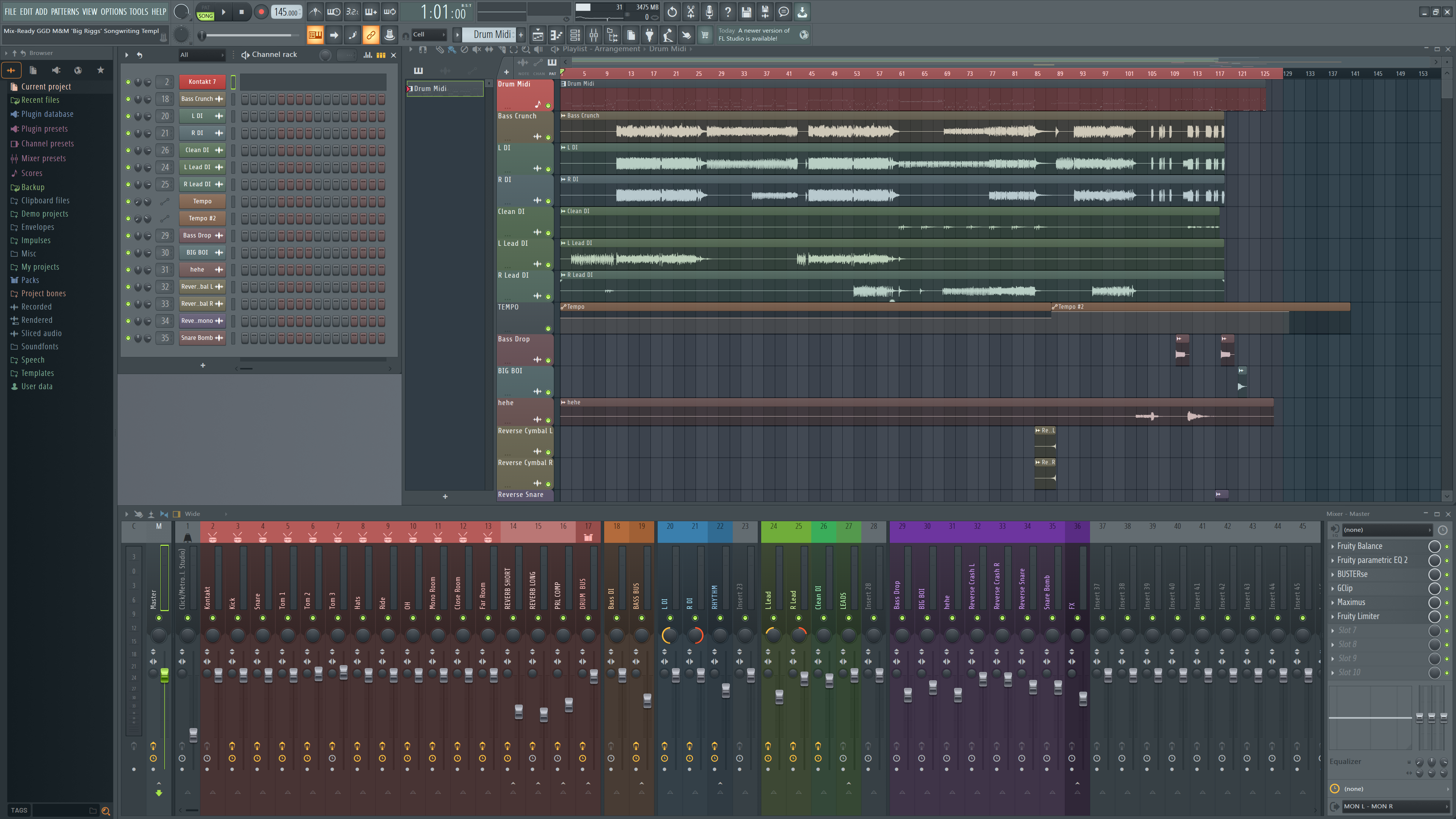 Mix-Ready FL Studio DAW Mixing Template Pop Punk Rock Metal Djent GGD GetGood Drums Nolly Tutorial Neural DSP