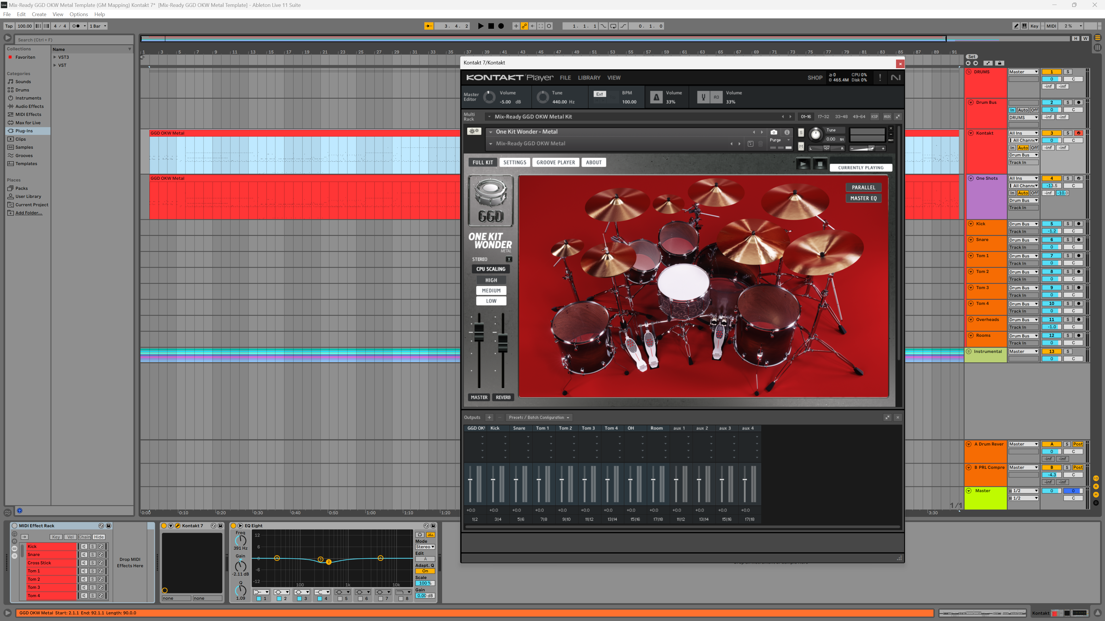 Mix-Ready DAW template for GetGood Drums OKW Metal: Multi-Out routed drum mix for your DAW Ableton