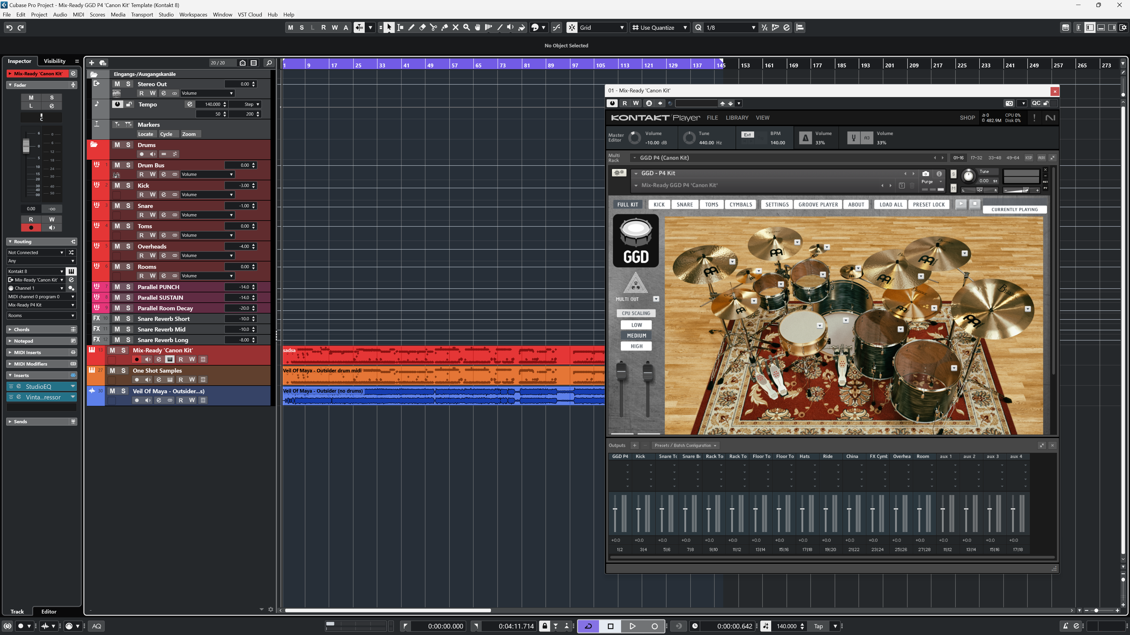 Mix-Ready DAW template for GGD P4 drums: Matt Halpern. Multi-Out routing. Mixed & mastered metal drum sound for Cubase