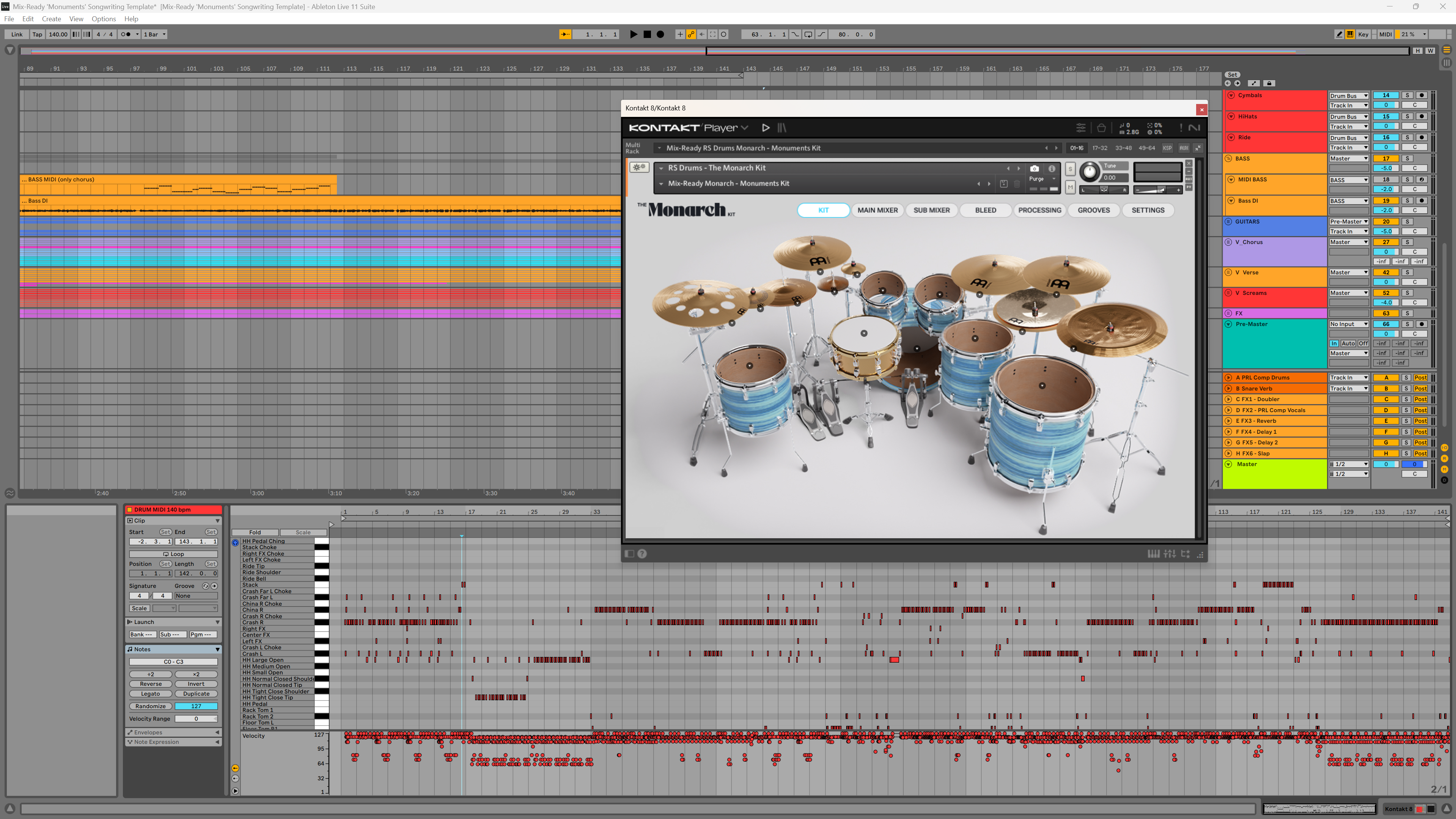 Mix-Ready RS Drums The Monarch Kit Monuments DAW Mixing Template pre-mixed drums Andy Cizek vocals bass John Browne guitars modern metal riff Neural DSP Submission Audio Waves Ableton Live