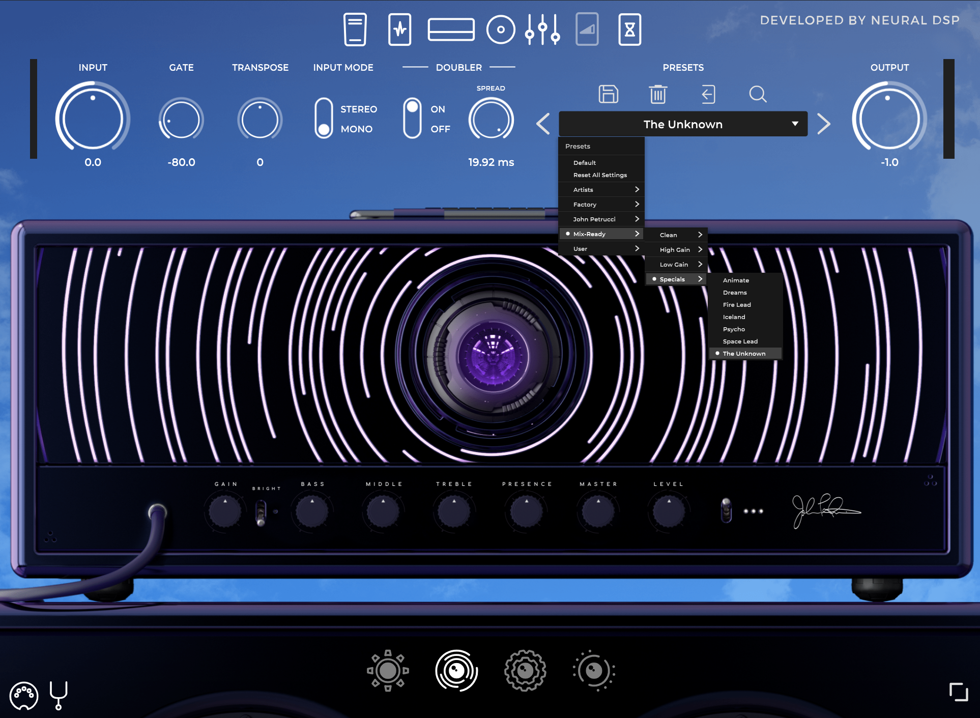 Neural DSP Archetype Petrucci GUI Presets Mixing Metal Rock Pop Punk Djent Thall Indie Clean High Gain Lead Solo Mix-Ready