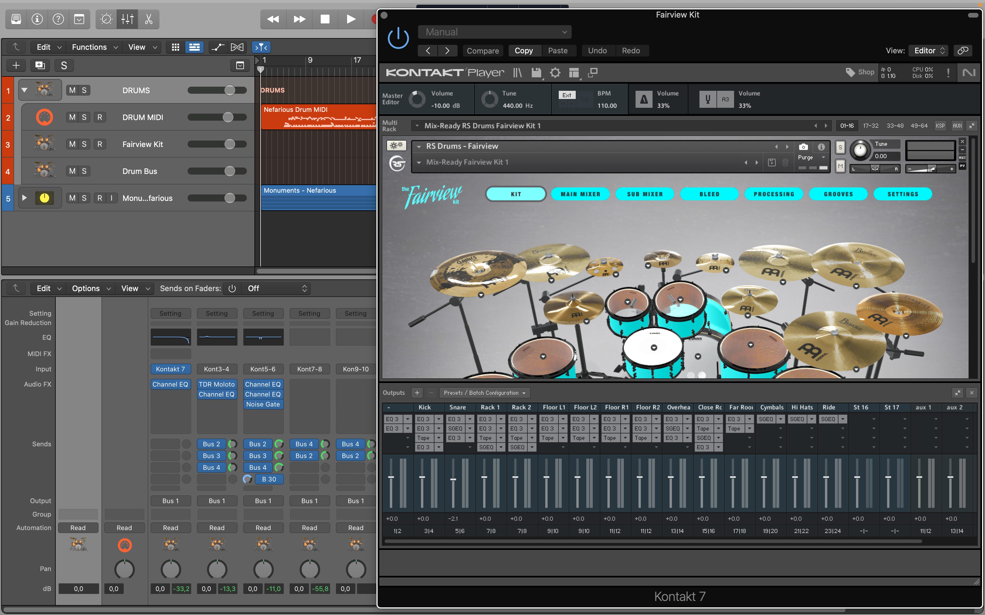 Mix-Ready RS Drums Fairview Kit DAW Template Alex Rudinger Anup Sastry Mixing Tutorial Monuments Logic Pro X