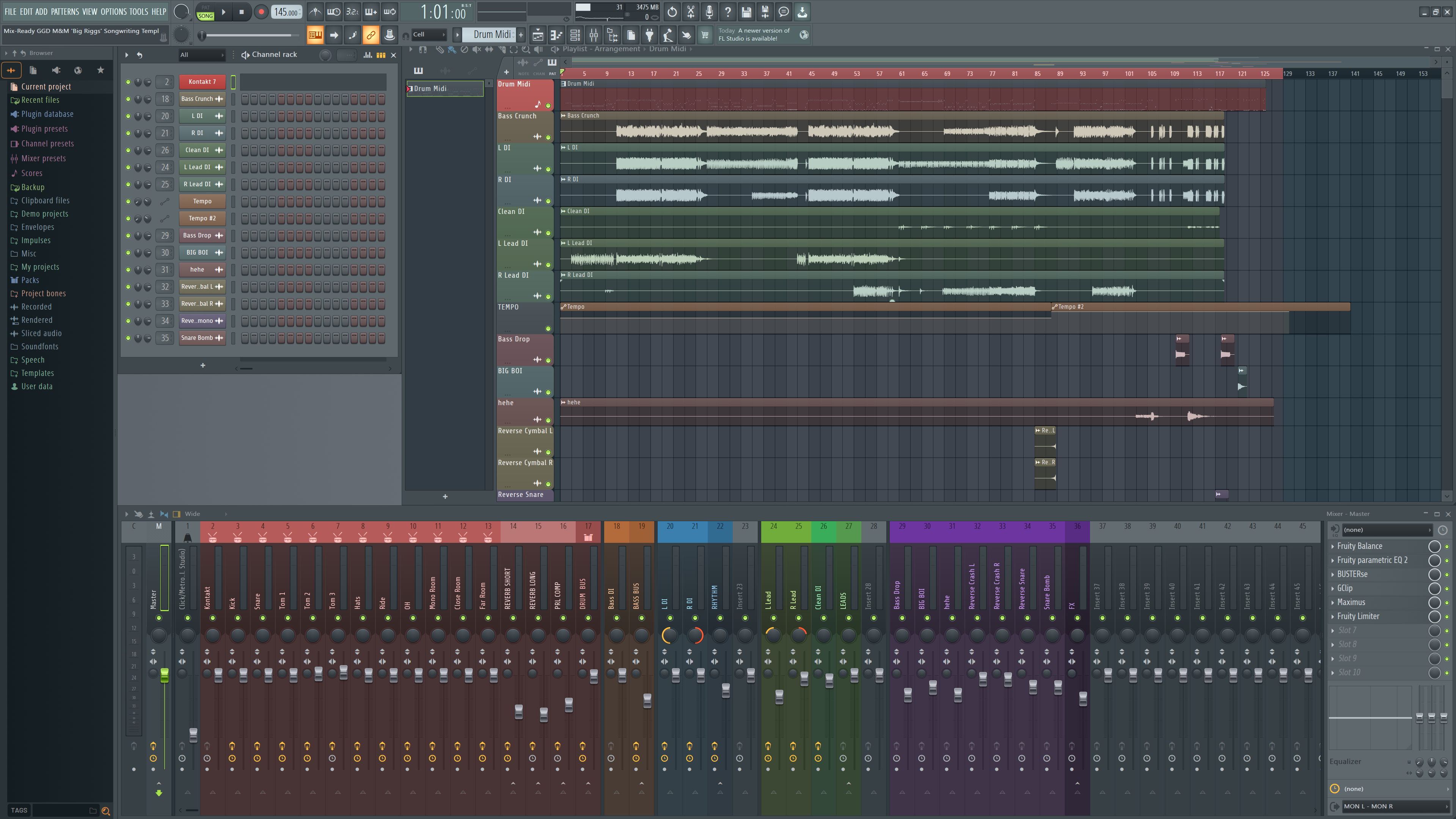 Mix-Ready FL Studio DAW Mixing Template Pop Punk Rock Metal Djent GGD GetGood Drums Nolly Tutorial Neural DSP 