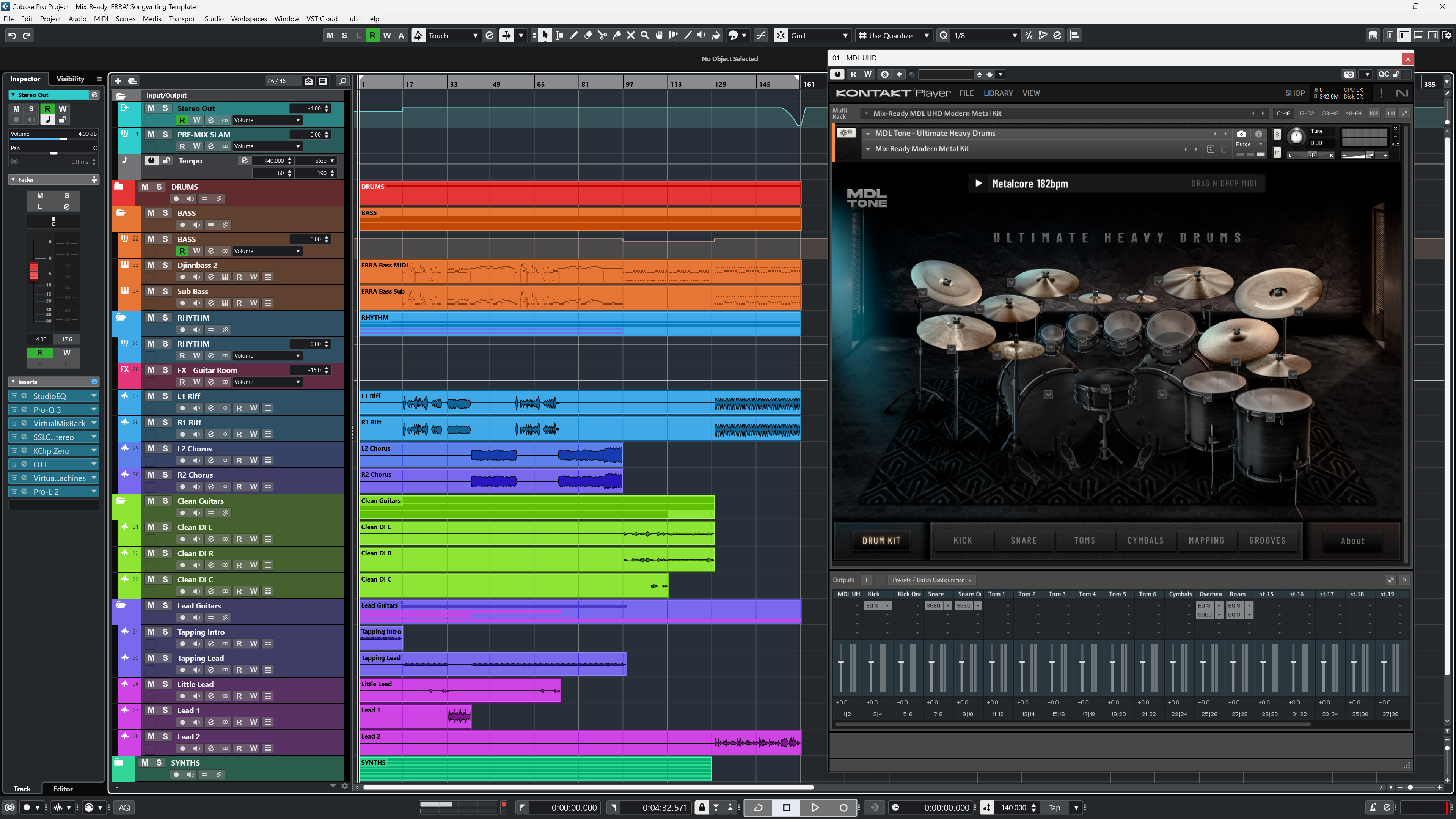 Mix-Ready DAW Template Erra Drift Mixing Songwriting Modern Metal Metalcore UHD MDL Tone Drums Neural DSP Cubase