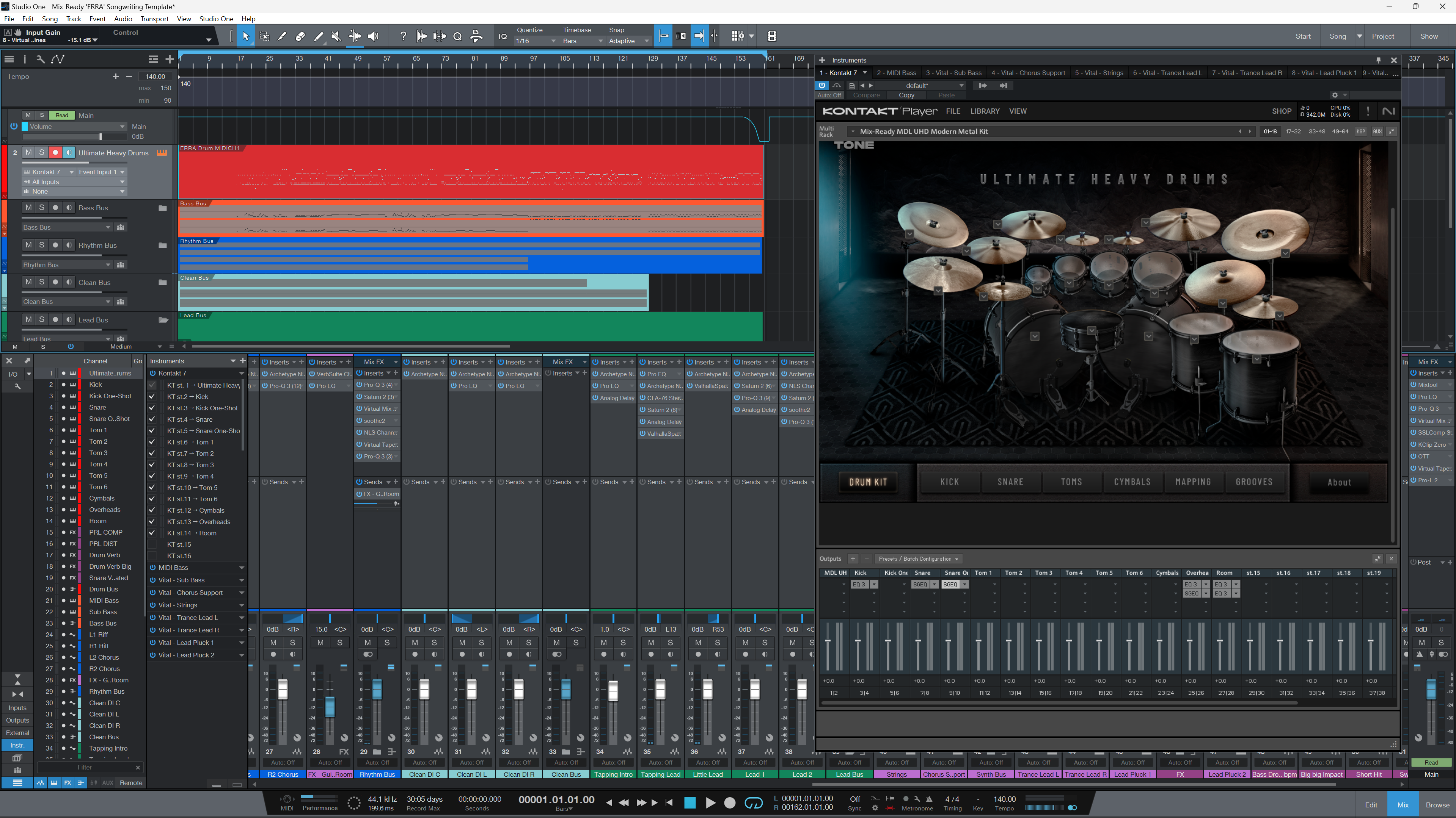 Mix-Ready DAW Template Erra Drift Mixing Songwriting Modern Metal Metalcore UHD MDL Tone Drums Neural DSP Studio One