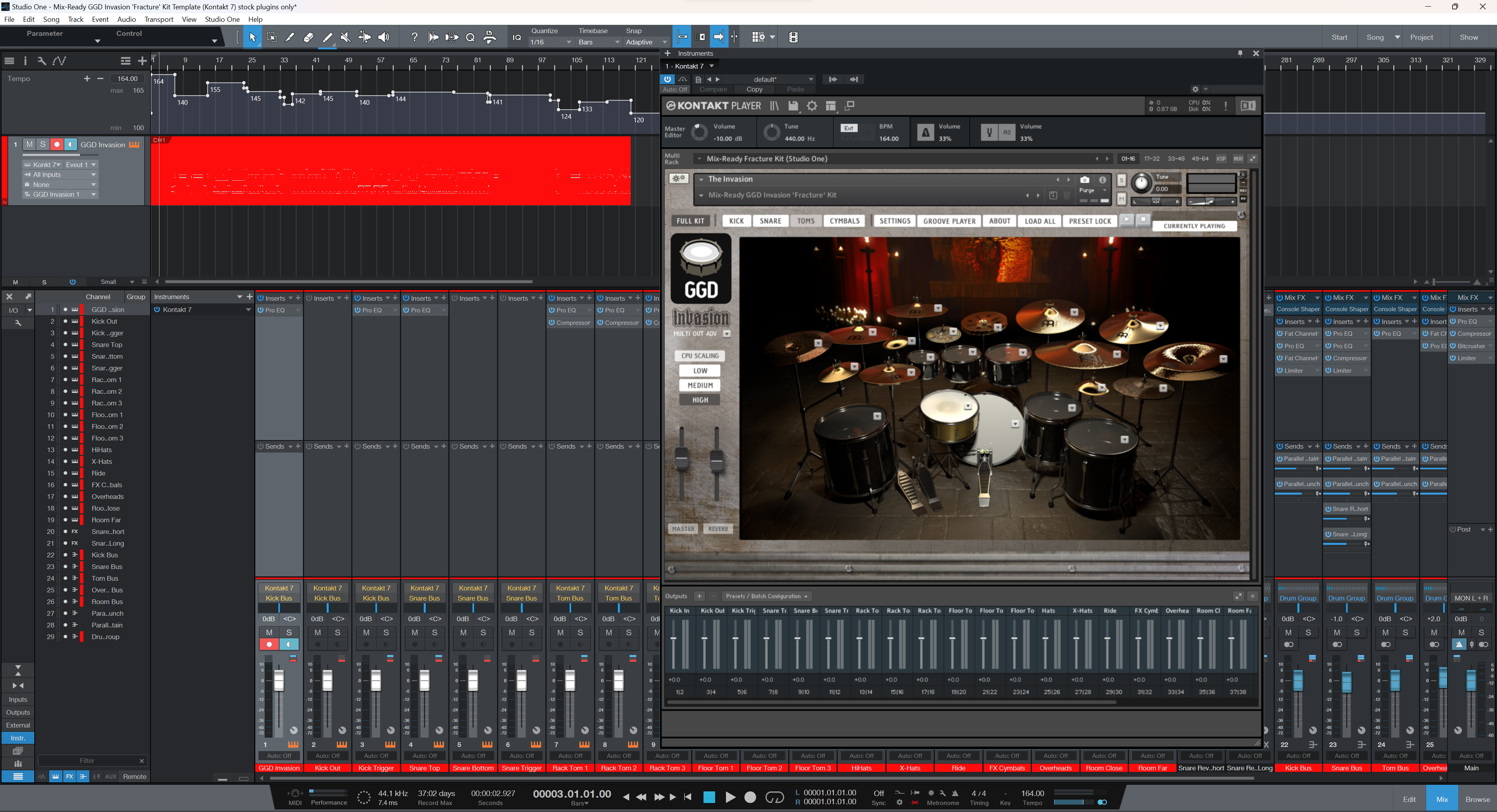 Mix-Ready Fracture Kit DAW Template Studio One Knocked Loose Hardcore Drum Sound Mixing GetGood Drums GGD