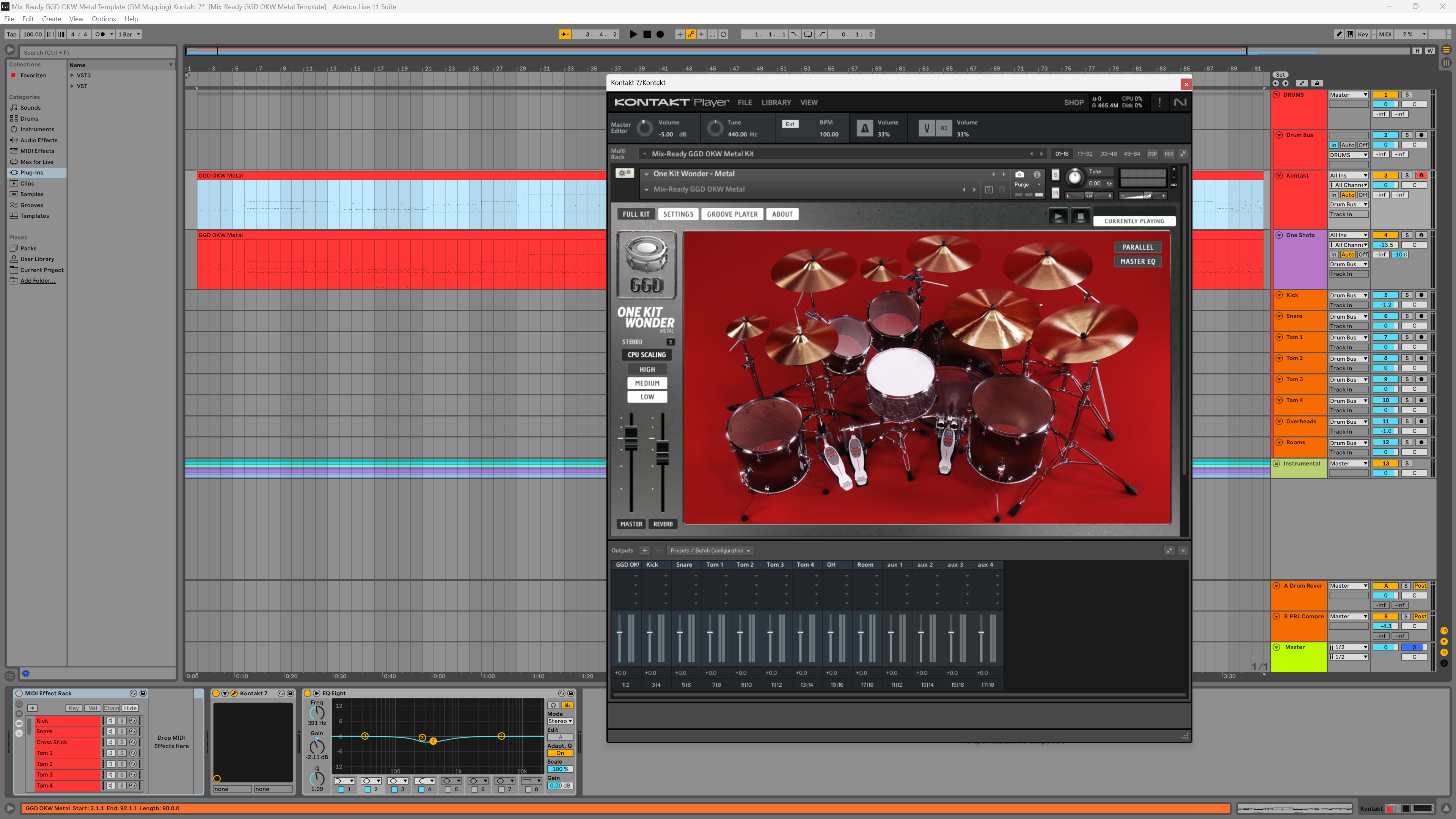 Mix-Ready DAW template for GetGood Drums OKW Metal: Multi-Out routed drum mix for your DAW Ableton 