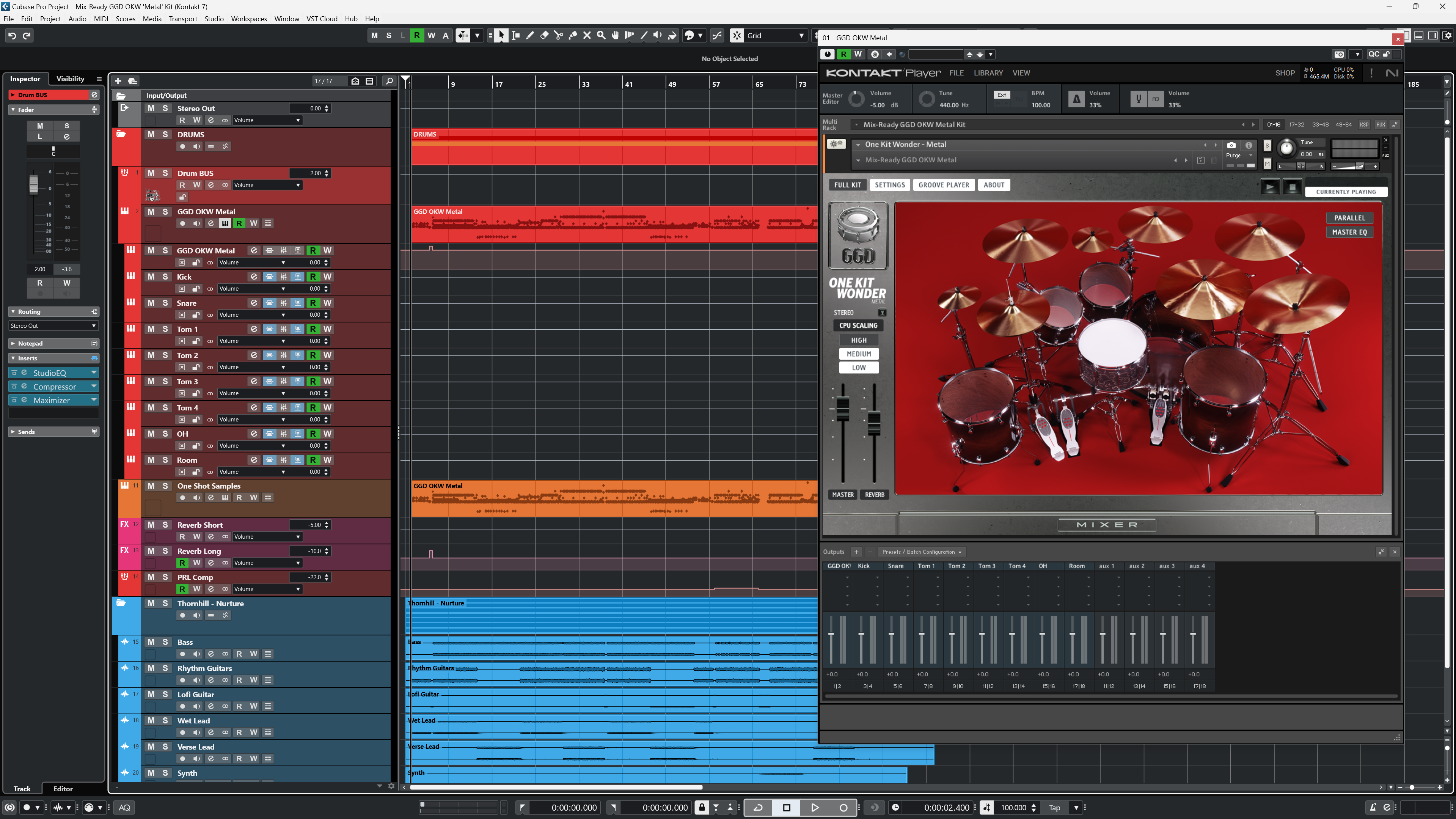 Mix-Ready DAW template for GetGood Drums OKW Metal: Multi-Out routed drum mix for your DAW Cubase