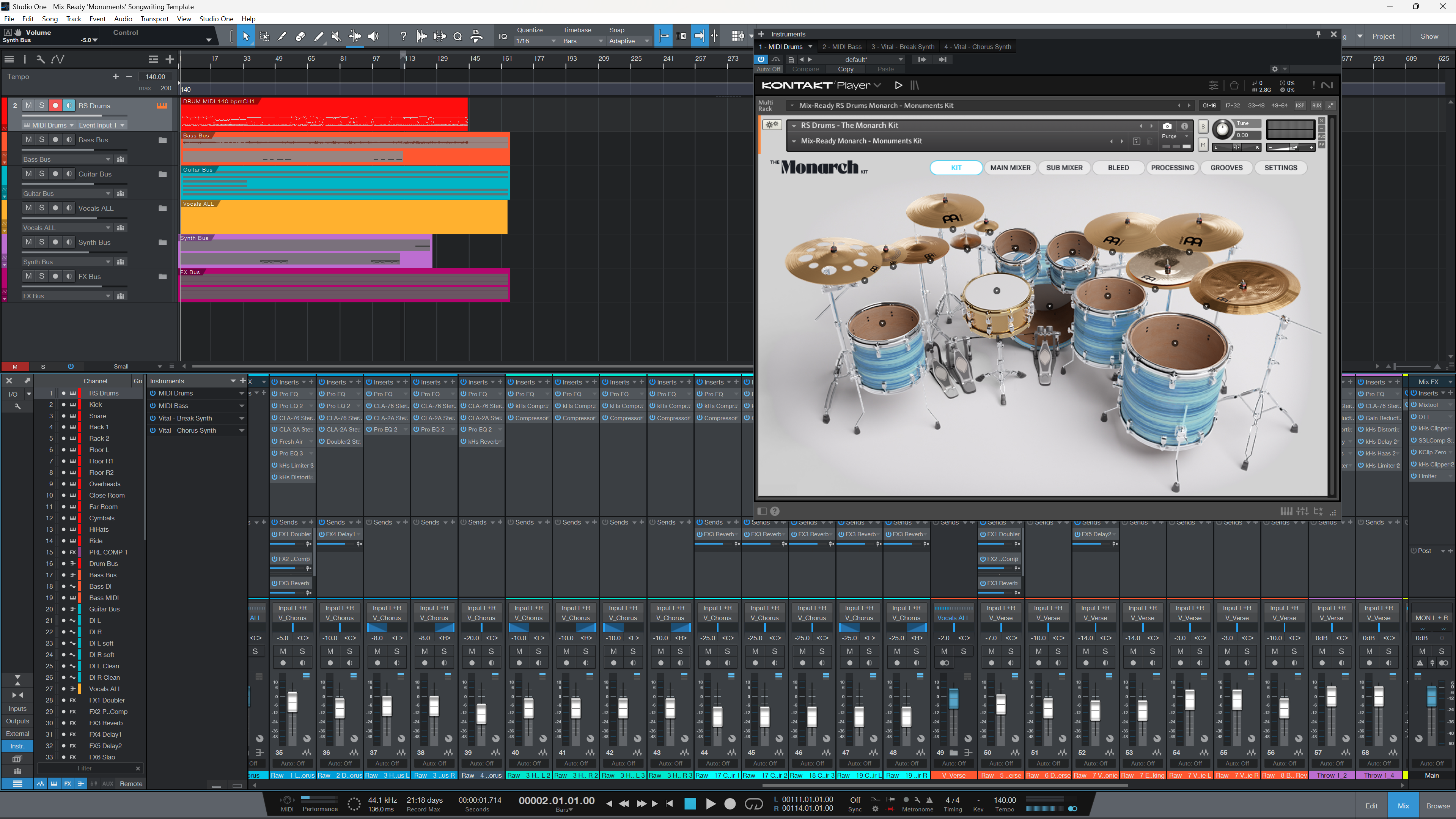 Mix-Ready RS Drums The Monarch Kit Monuments DAW Mixing Template pre-mixed drums Andy Cizek vocals bass John Browne guitars modern metal riff Neural DSP Submission Audio Waves Studio One