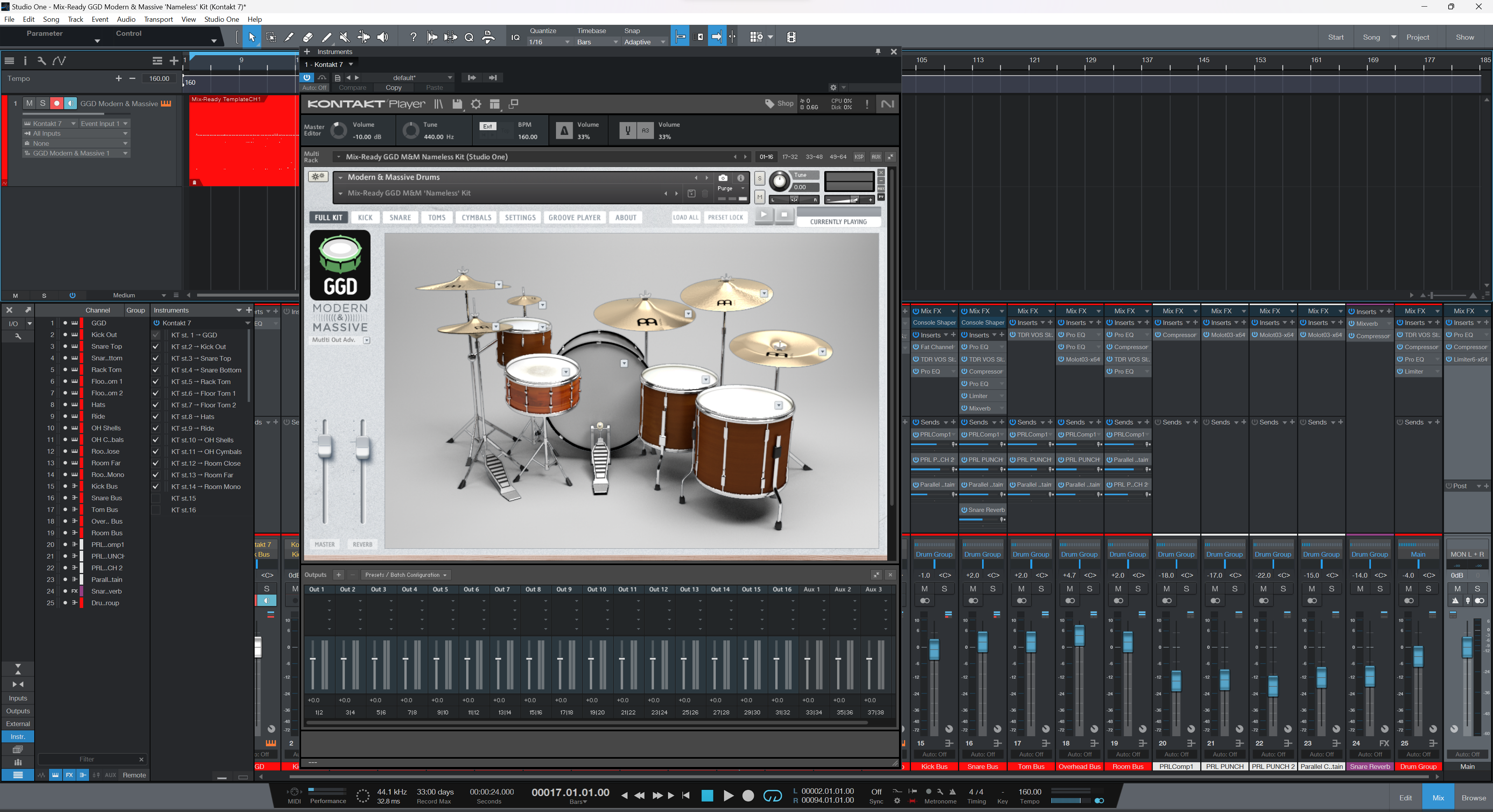 Mix-Ready DAW Template Studio One GGD GetGood Drums Mixing Mastering Nolly Periphery Neural DSP Kontakt 7 Routing User Interface