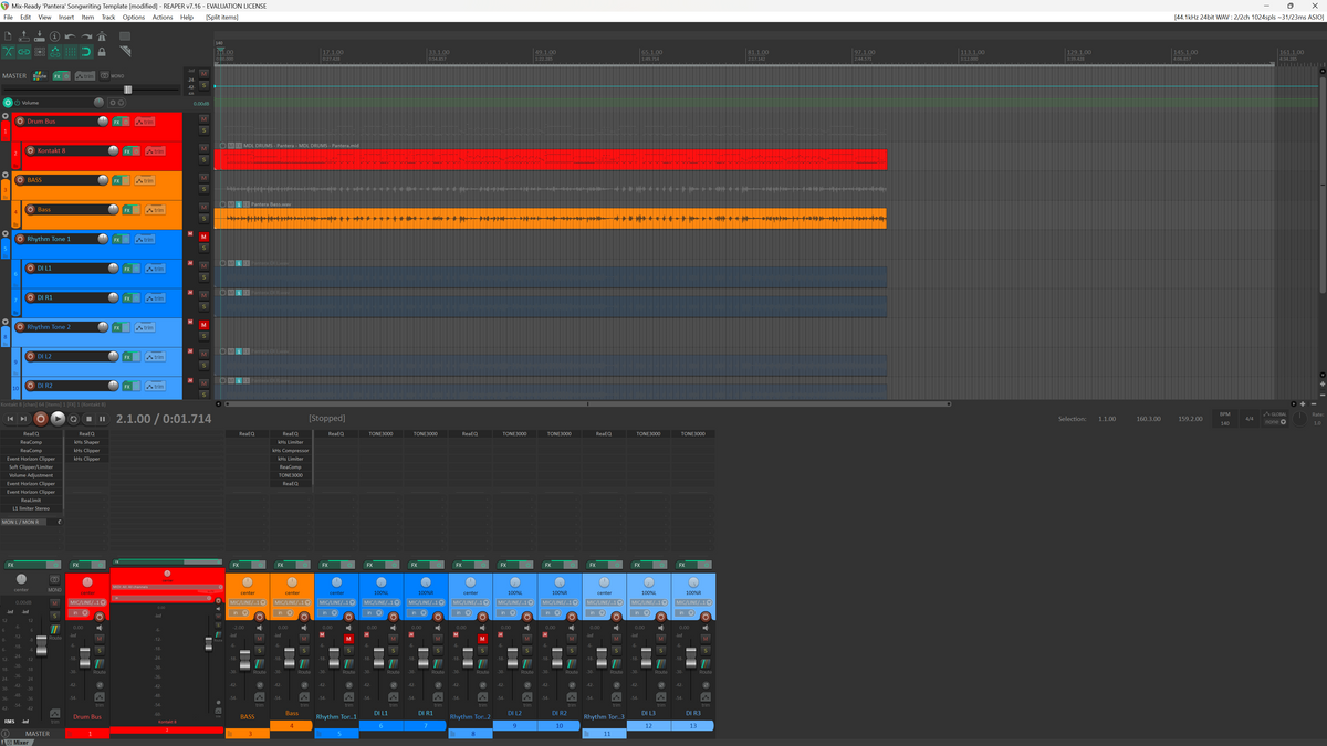 Mix-Ready DAW Template Pantera Cowboys from Hell Thrash Groove Metal Metallica Mixing Songwriting UHD MDL Tone Drums Tone3000 NAM Profiles Neural DSP Reaper