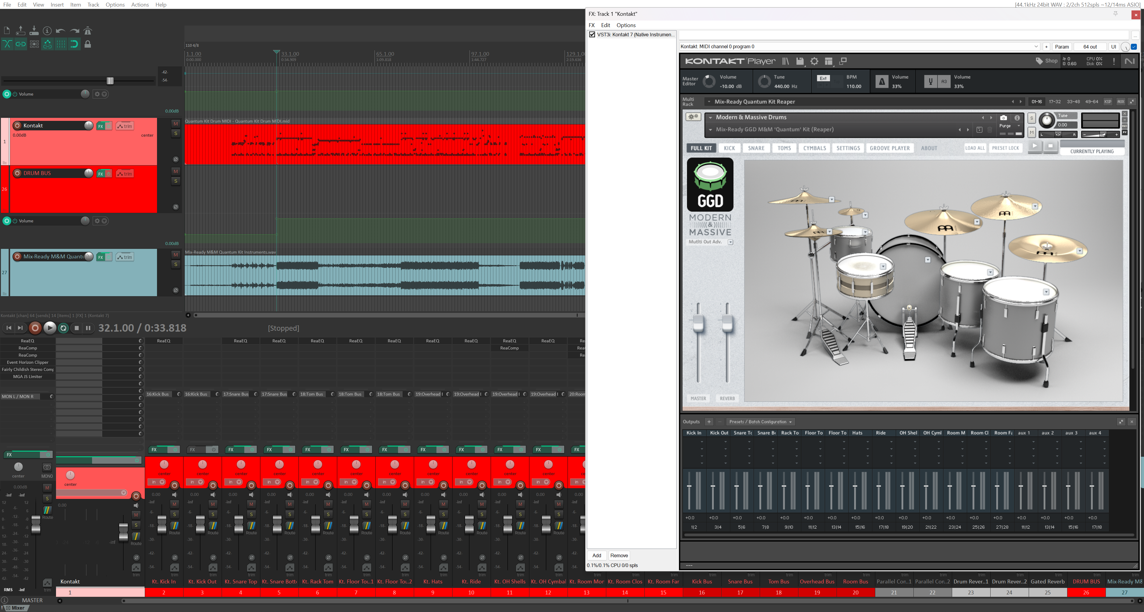 Mix-Ready Reaper DAW GGD GetGood Drums drum mixing template Northlane GUI overview multi-out routing