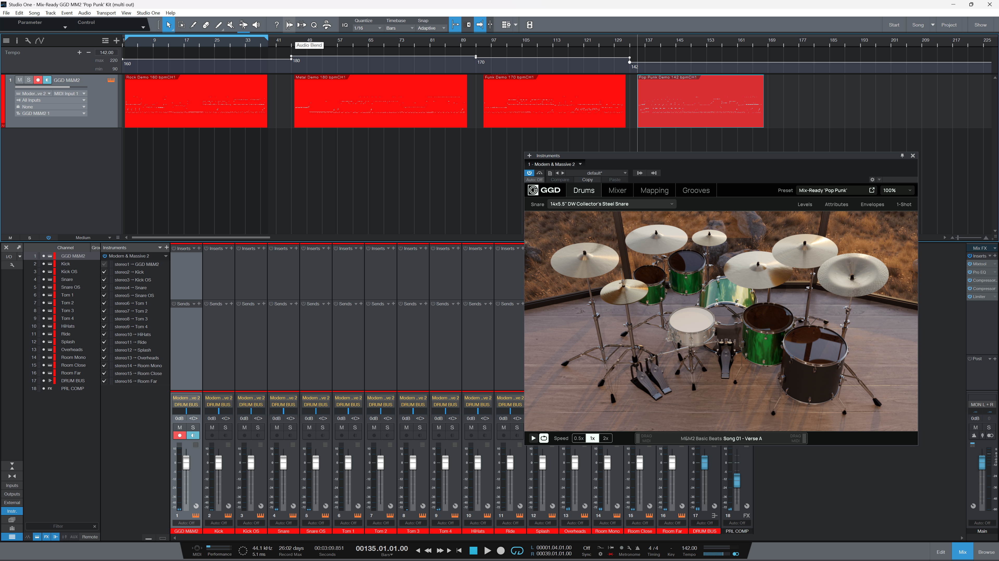 Mix-Ready GGD Modern & Massive 2 Pop Punk Multi Out Routing DAW Mixing Template Rock Indie Alternative Funk Ska Metal Shoegaze Studio One