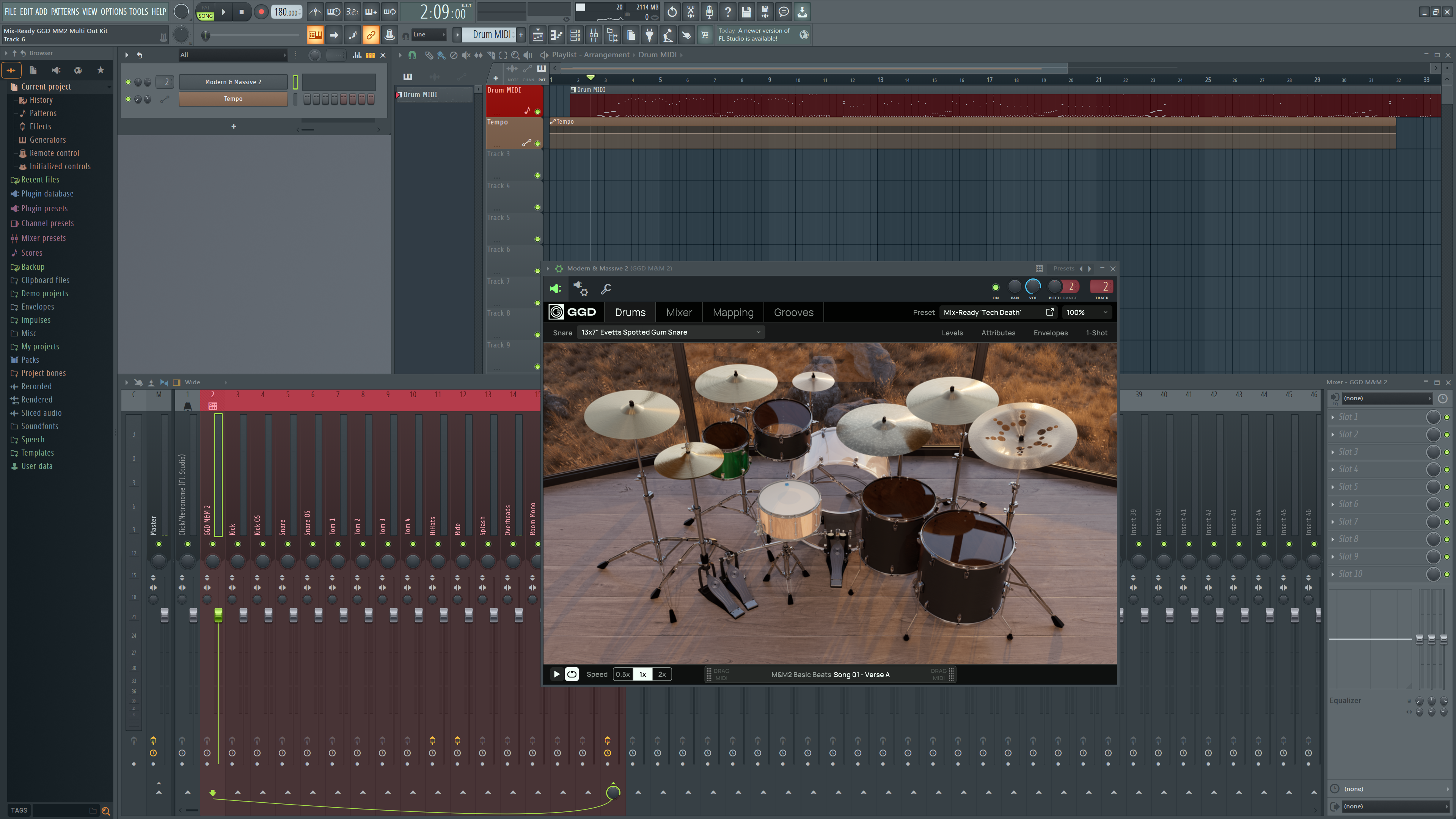 Mix-Ready GGD Modern & Massive 2 Tech Death Multi Out Routing DAW Mixing Template Technical Progressive Death Deathcore Metalcore Thrash Black Metal Slam Djent Blast Beats FL Studio