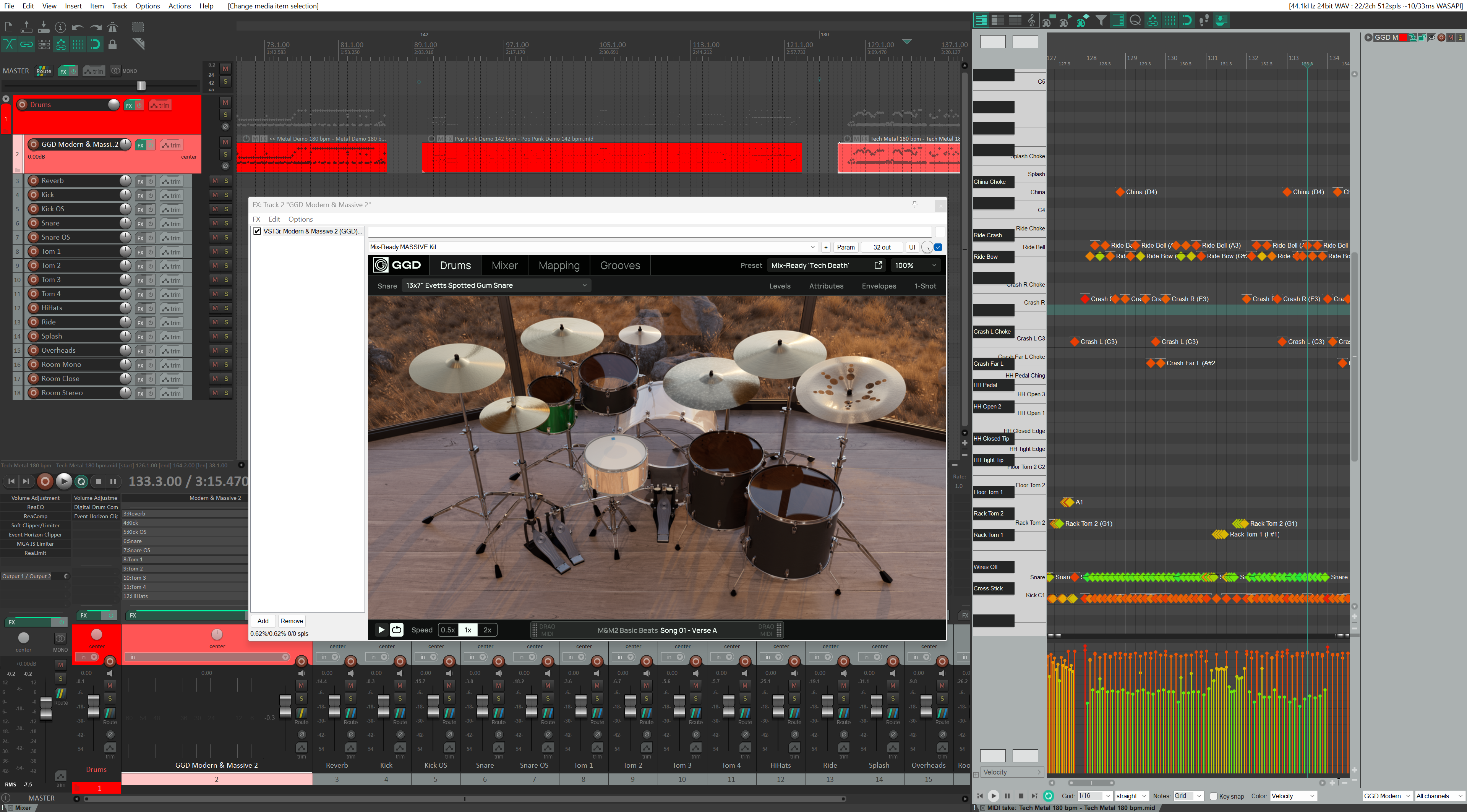 Mix-Ready GGD Modern & Massive 2 Tech Death Multi Out Routing DAW Mixing Template Technical Progressive Death Deathcore Metalcore Thrash Black Metal Slam Djent Blast Beats Reaper