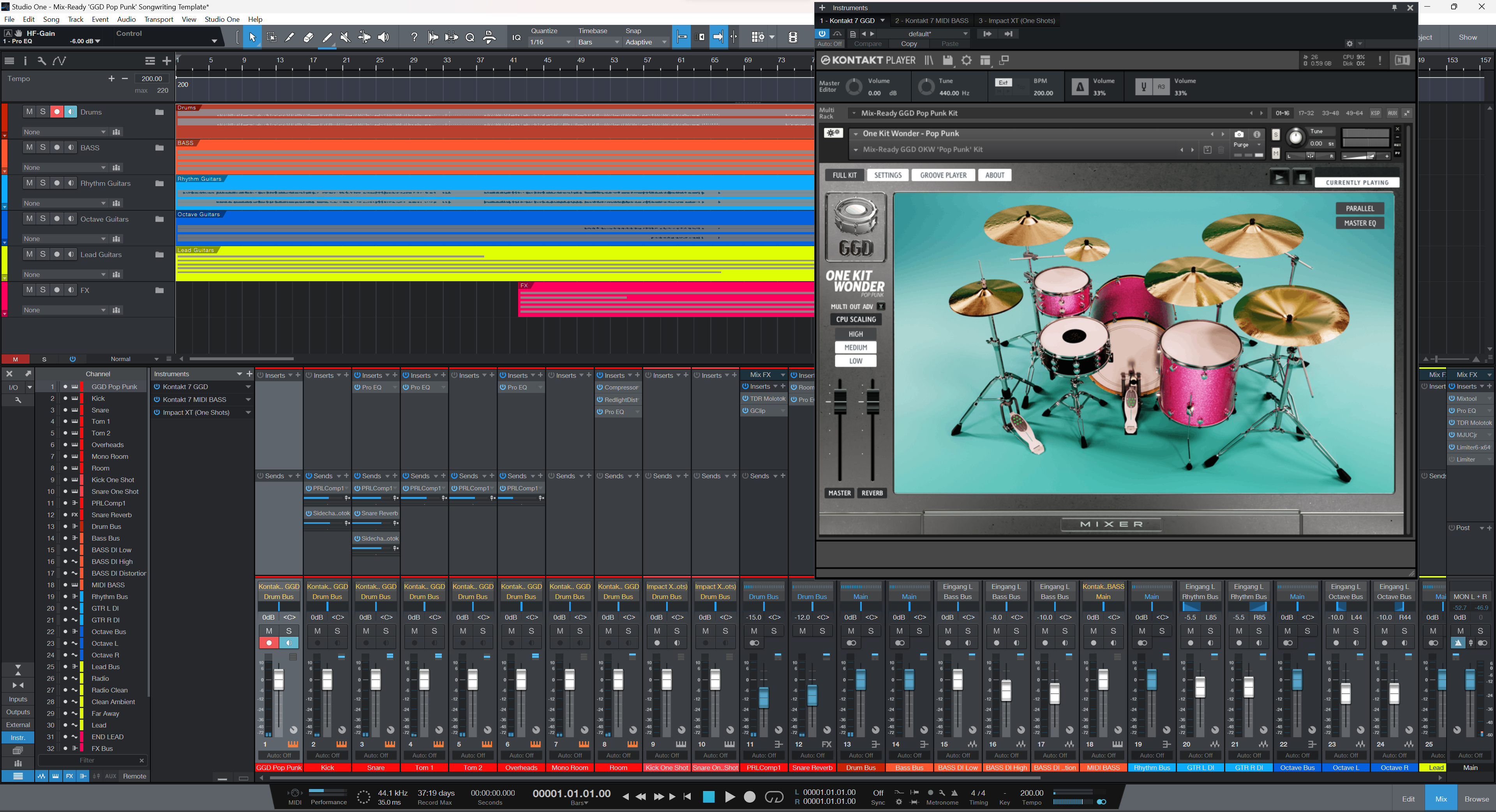 Mix-Ready GGD Pop Punk Mixed DAW Template Studio One