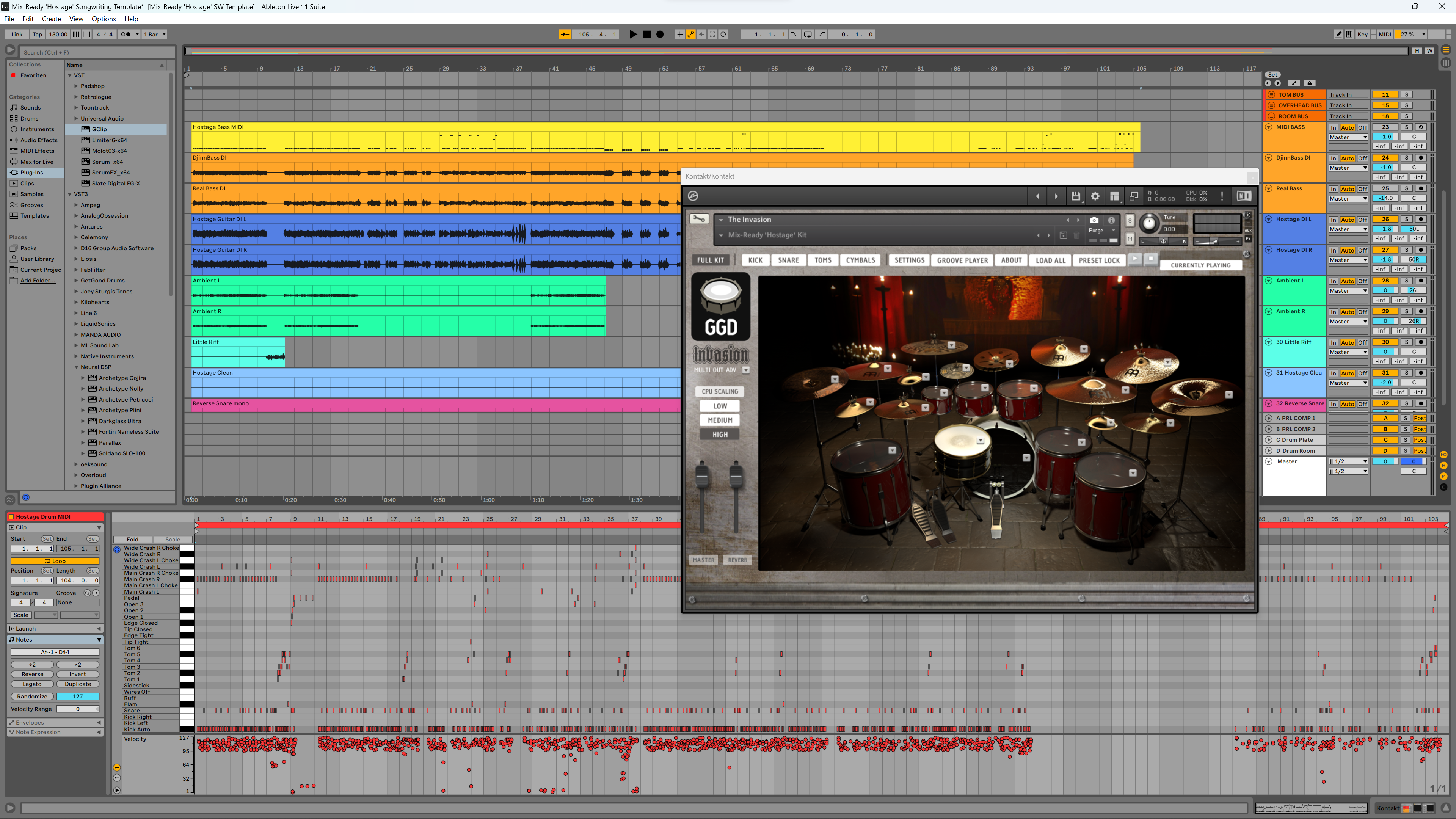 Mix-Ready Hostage DAW Songwriting Template Metal Thrash Hardcore Metalcore Djent Mixing Mastering GGD GetGood Drums Neural DSP Ableton